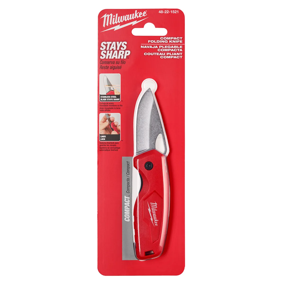 MILWAUKEE - Cuchillo Plegable Compacto Milwaukee Hoja Corta 48-22-1521
