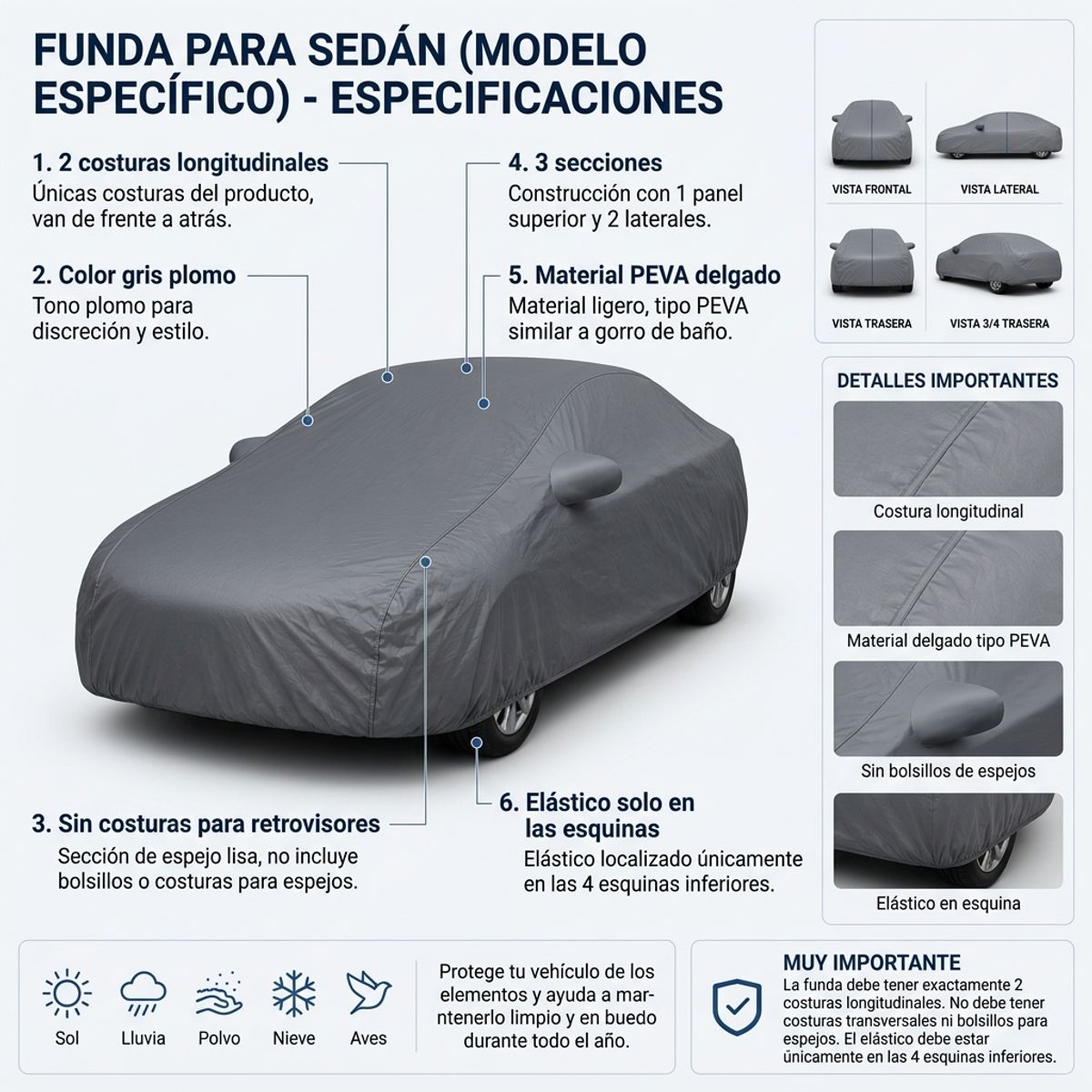 ARMONIA - Funda Cubre Auto Gris Plomo Protectora  Elegante - Yaris Sedan