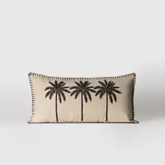 LOUNGE - Cojín Mujer Palmeras Con Mostacillas 30 cm x 60 cm Beige