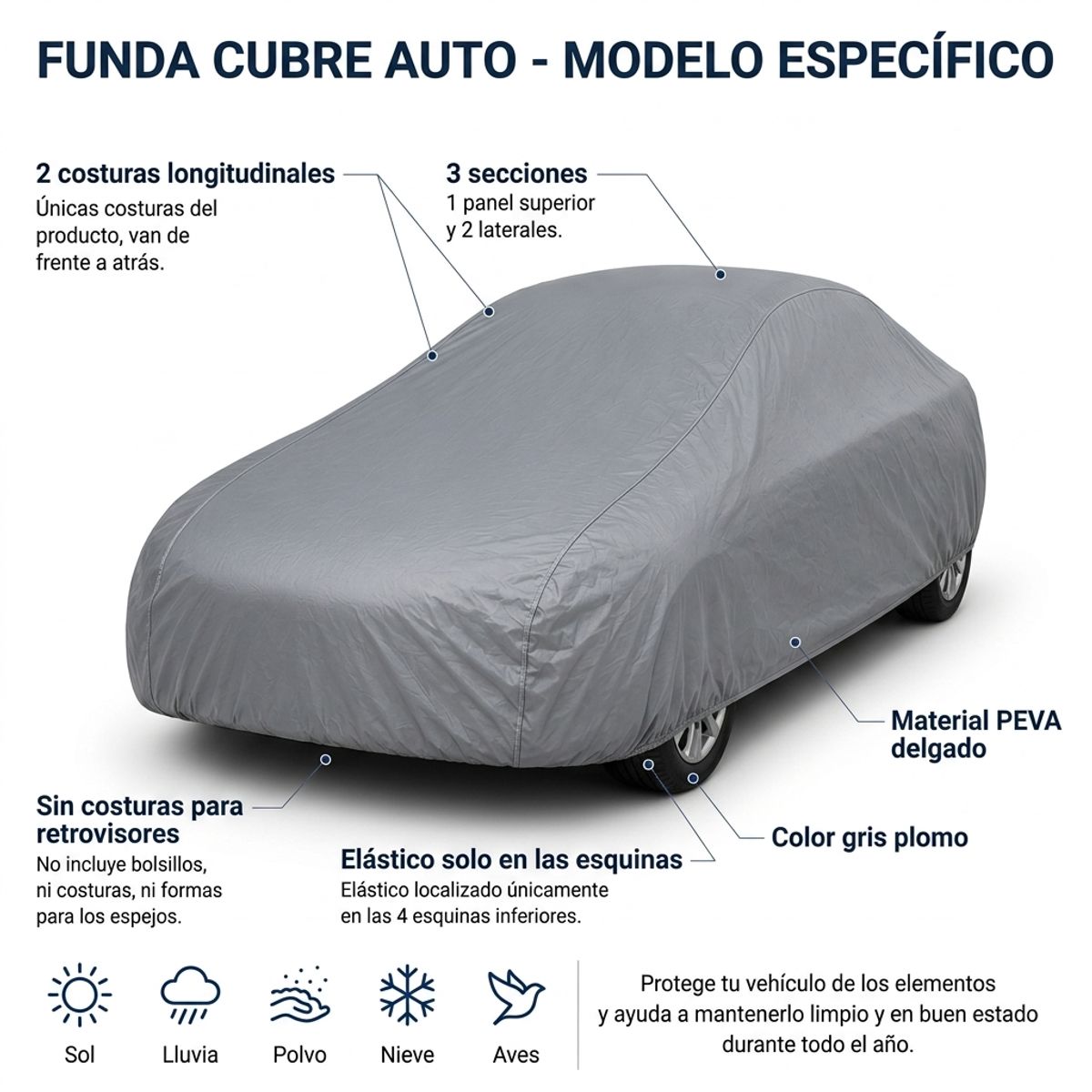 ARMONIA - Funda Cubre Auto Gris Plomo Protectora Alsvin Calce Perfecto