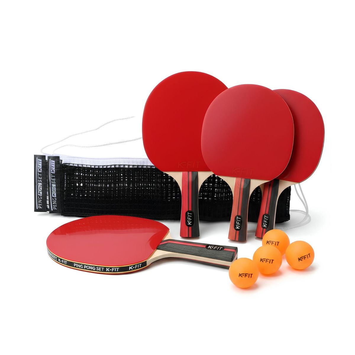 K FIT - Set 4 Paletas Ping Pong + 30 Pelotas + Malla