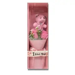 GENERICO - Caja ramo rosa con peluche oso