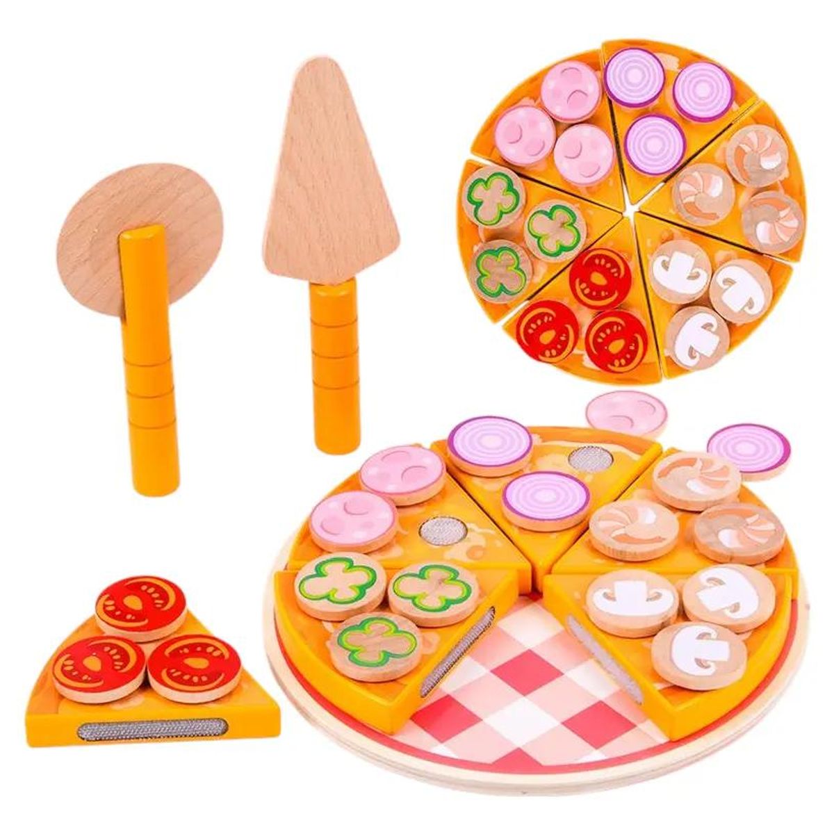 GENERICO - Juego Didáctico de Madera para Armar y Cortar Pizza