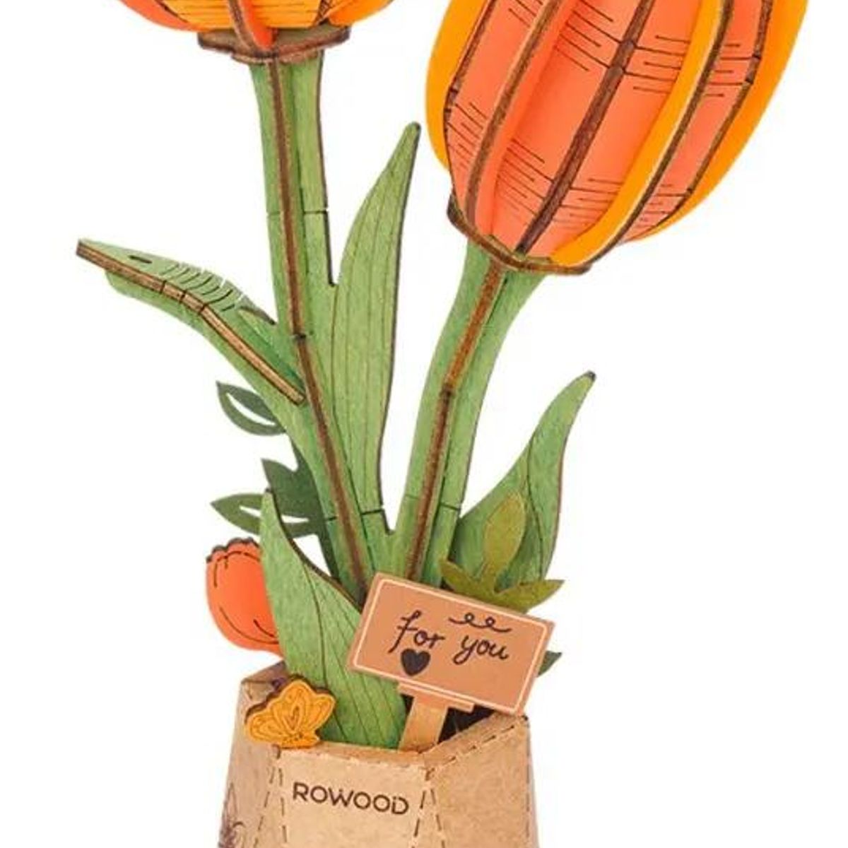 GENERICO - Flor Tulipán Naranja de Madera Armable 76 Piezas