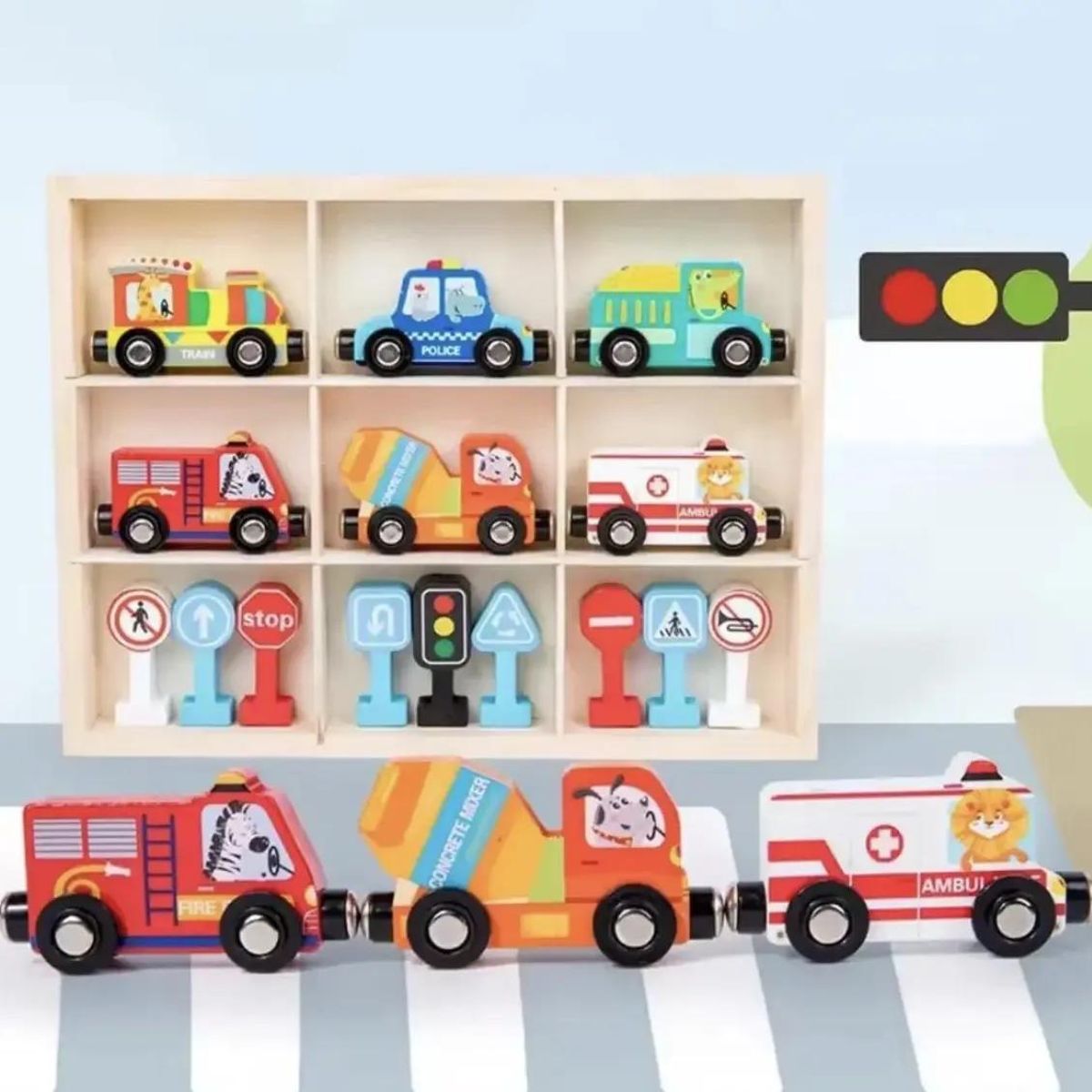 GENERICO - Juego Tren Magnético con Señales de Tránsito Montessori