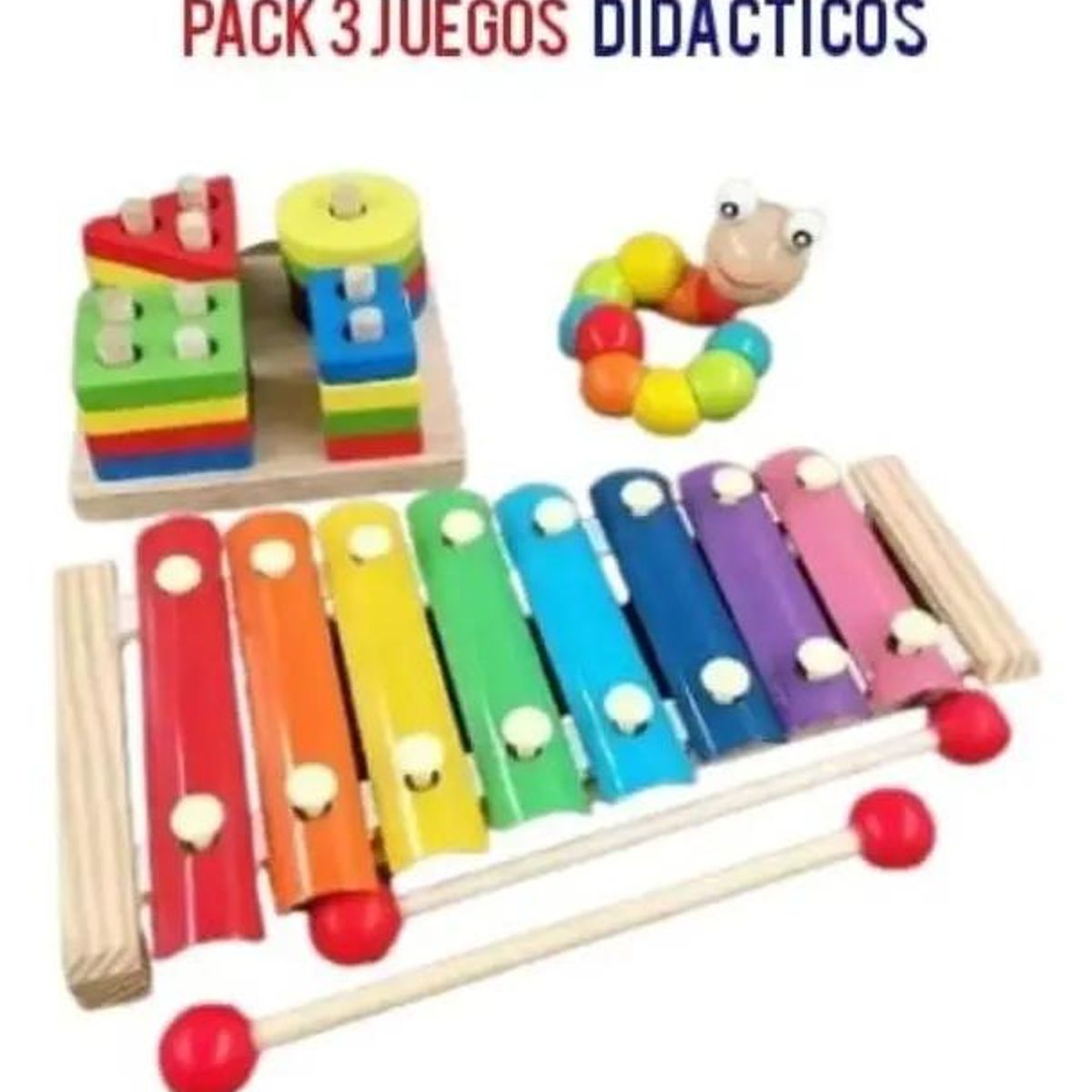 GENERICO - Pack 3 Juguetes Didácticos de Madera para Estimulación