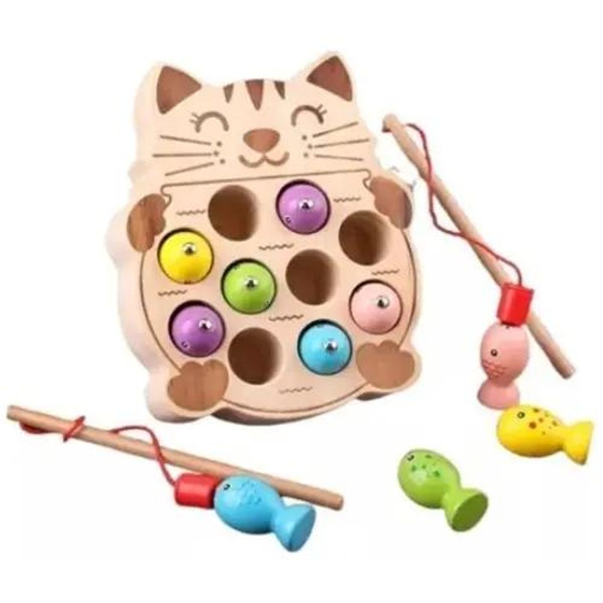 GENERICO - Juego Didáctico Pesca Magnética Gatitos en Madera