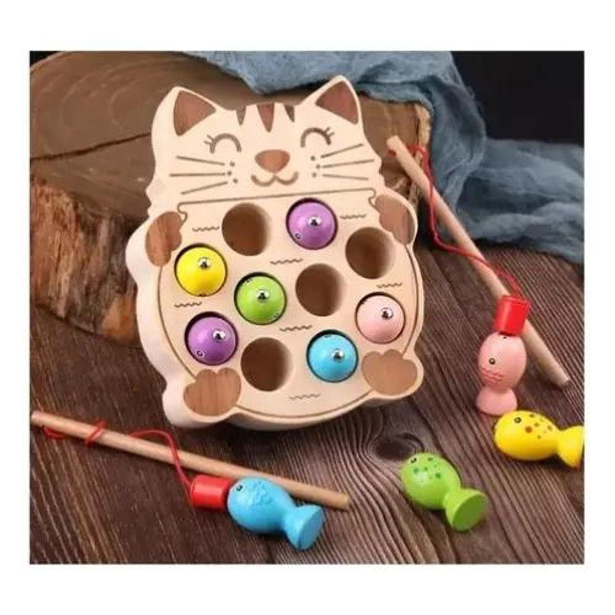 GENERICO - Juego Didáctico Pesca Magnética Gatitos en Madera