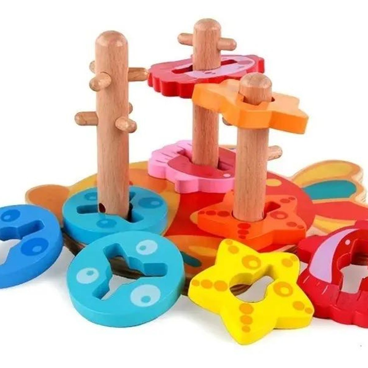 GENERICO - Juguete Didáctico de Madera Torre Pez Apilable