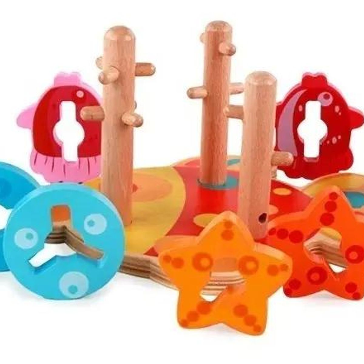 GENERICO - Juguete Didáctico de Madera Torre Pez Apilable