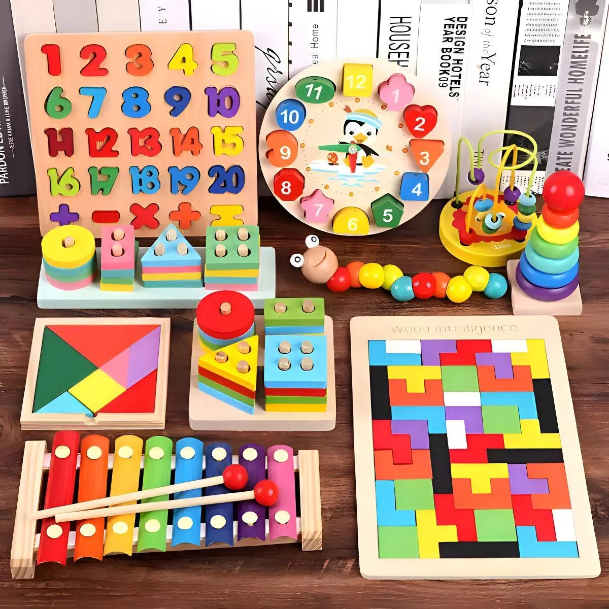 GENERICO - Pack 10 Juguetes Didácticos de Madera para Niños