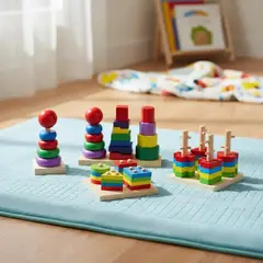 GENERICO - Juego de Madera Torre de Encaje y Motricidad Fina Pack 4