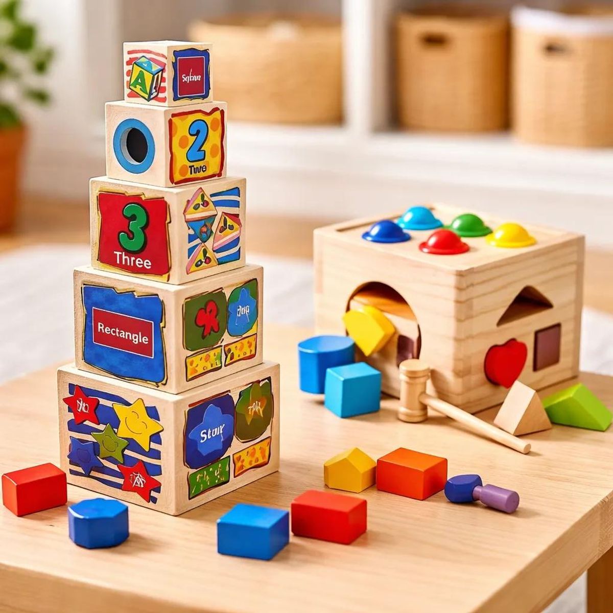 GENERICO - Torre de Cubos de Encaje en Madera Pack 2