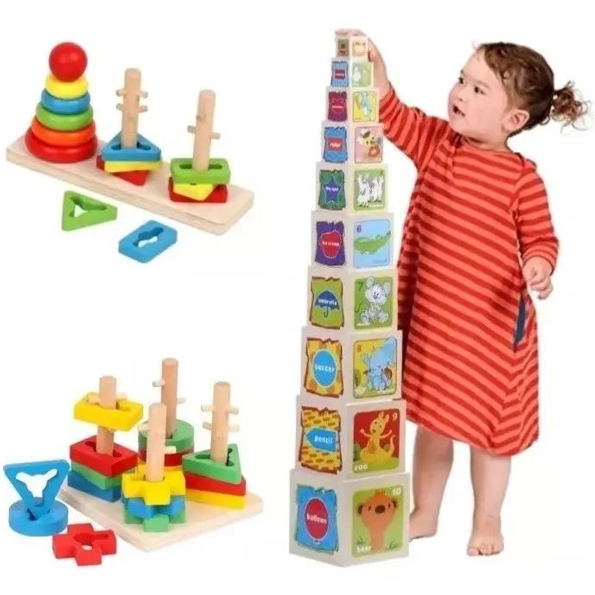 GENERICO - Cubos Apilables de Madera Didácticos para Niños