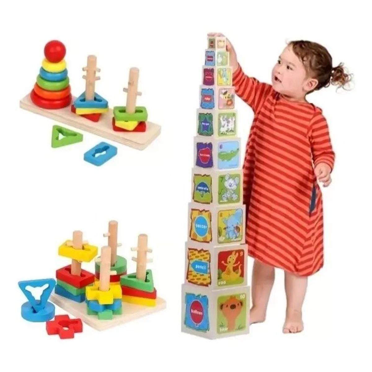 GENERICO - Cubos Apilables de Madera Didácticos para Niños