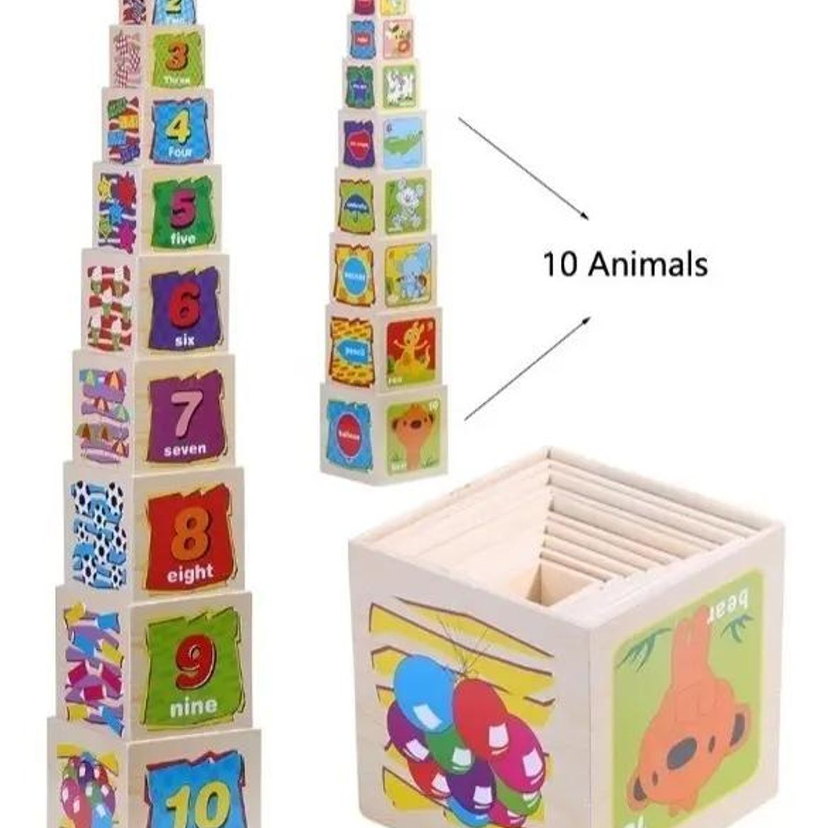 GENERICO - Cubos Apilables de Madera Didácticos para Niños