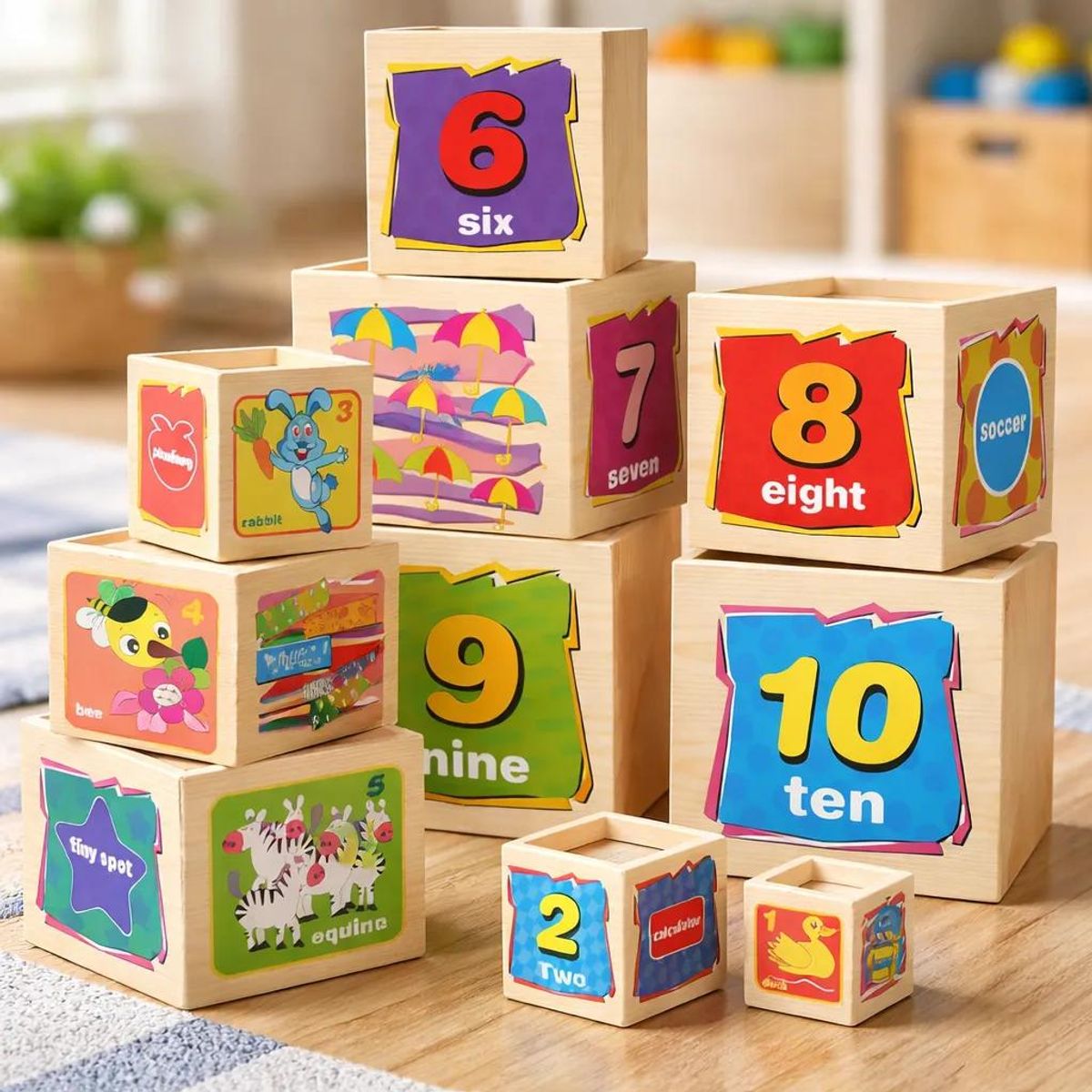 GENERICO - Torre de Cubos de Madera para Encaje y Juego Educativo
