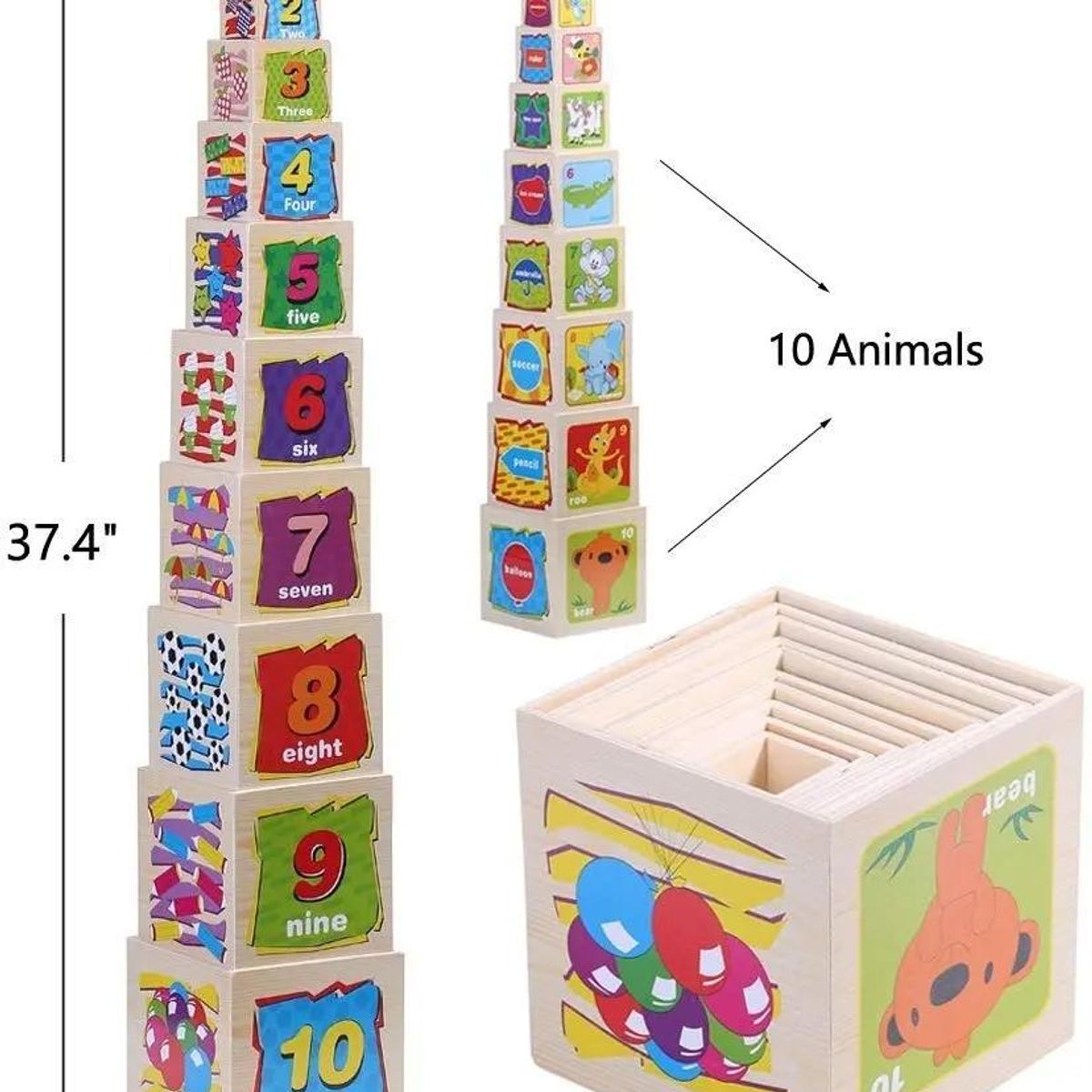 GENERICO - Torre de Cubos de Madera para Encaje y Juego Educativo