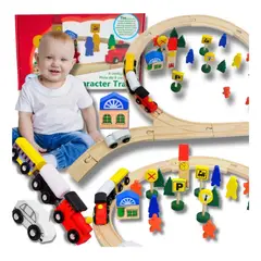 GENERICO - Set de vías de tren de madera didáctico 48 piezas