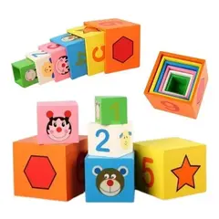 GENERICO - Juego Didáctico Torre de Madera con 6 Cubos de Encaje