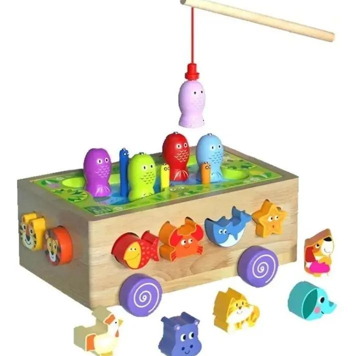 GENERICO - Cubo de Juego de Madera para Bebé con Pesca y Arrastre