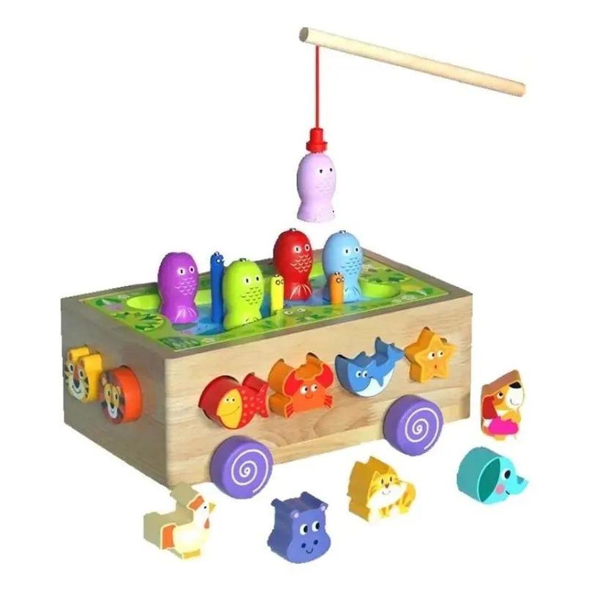 GENERICO - Cubo de Juego de Madera para Bebé con Pesca y Arrastre