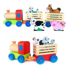 GENERICO - Juego de Tren de Arrastre de Madera con Animales de Granj