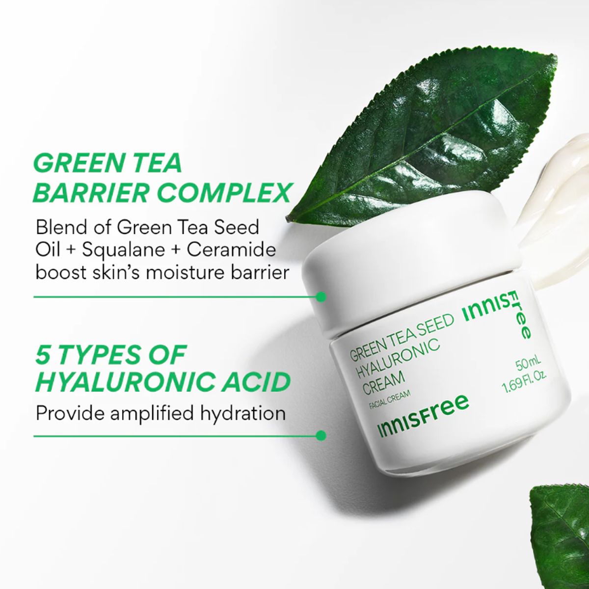 INNISFREE - Crema Hidratante con Te Verde + Acido Hialuronico - 50ml Innisfree