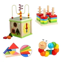 GENERICO - Pack 4 Juegos Cubo de Encaje de Madera para Niños