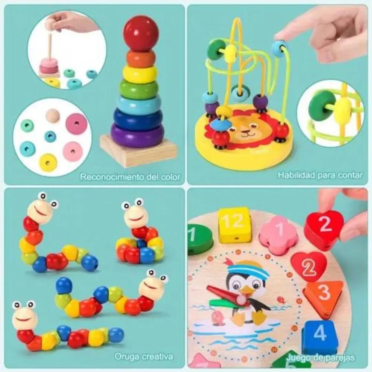 GENERICO - Pack 6 Juguetes Didácticos de Madera Montessori