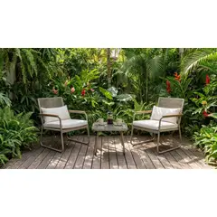 IDEEHOUSE - Juego De Terraza Living Set Mesa Silla Acero Y Vidrio Beige