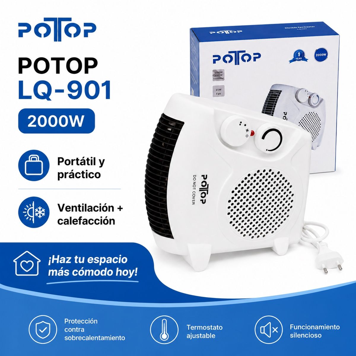 DOPA - Calefactor Termoventilador Eléctrico Potop Lq-901 2000w Blan