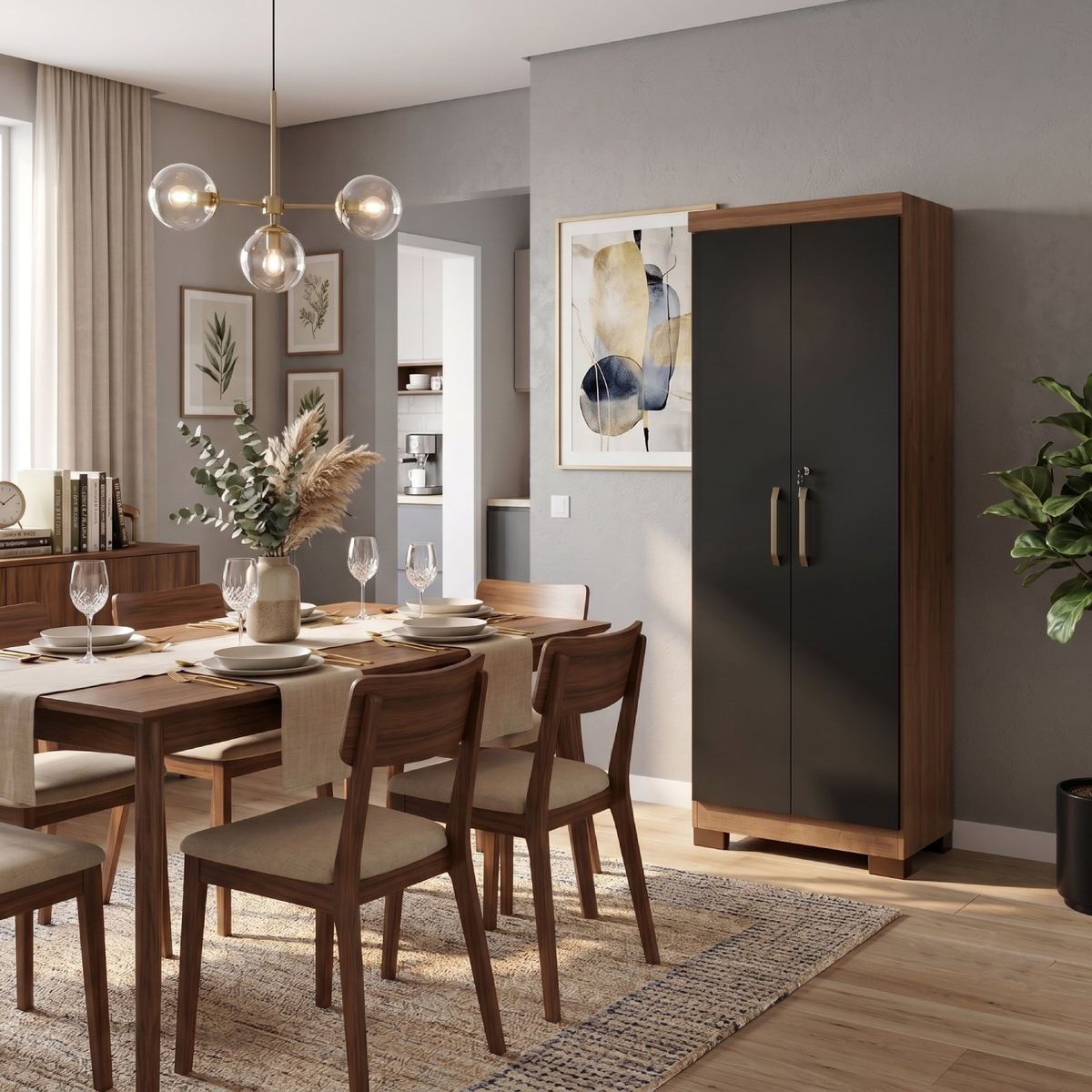 BE DESIGN - Alacena Armario Multiuso De 2 Puertas Con Llave Canela Negro