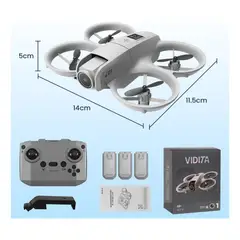 VIDITA - Mini Drone Fpv Doble Cámara 4k Fácil De Usar 3 Baterías Wifi Color Gris