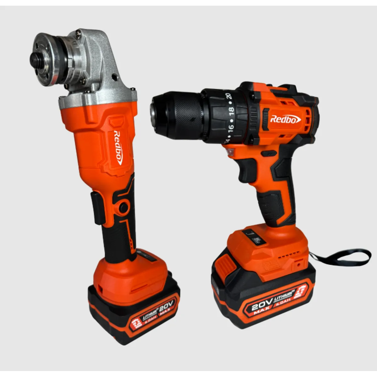 REDBO - Combo Inalámbrico Brushless Redbo: Taladro Percutor + Esmeril Angular 4.5" (20V, 2 Baterías 4.0Ah, Maletín)