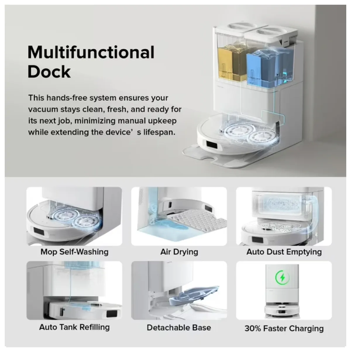 JONR - Roborock QR798 Robot Aspirador y trapeador con Base Inteligente, 10000 Pa