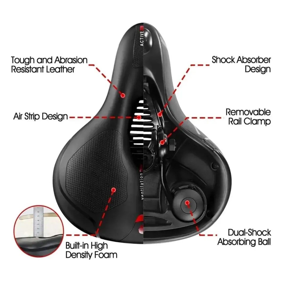 GENERICO - Asiento para Bicicleta con Bola Amortiguadora y Reflectante, de PU y Espuma, para Montaña y Urbana BELUG