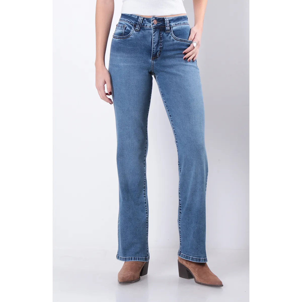 WADOS - JEANS MUJER RECTO TIRO ALTO  PRETINA BASICA 1 BOTON PUSH IN PUSH UP