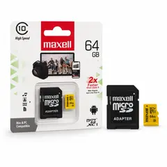 MAXELL - Memoria Micro SD 64GB Clase 10 Con Adaptador