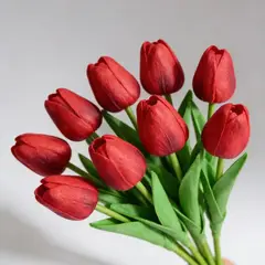 ARBUSTO REAL - Tulipanes Ramos De 9 Artificiales Decoración Hogar Interior - Rojo - Talla Única