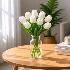 ARBUSTO REAL - Tulipanes Ramos De 9 Artificiales Decoración Hogar Interior - Blanco - Talla Única