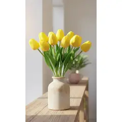 ARBUSTO REAL - Tulipanes Ramos De 9 Artificiales Decoración Hogar Interior - Amarillo - Talla Única