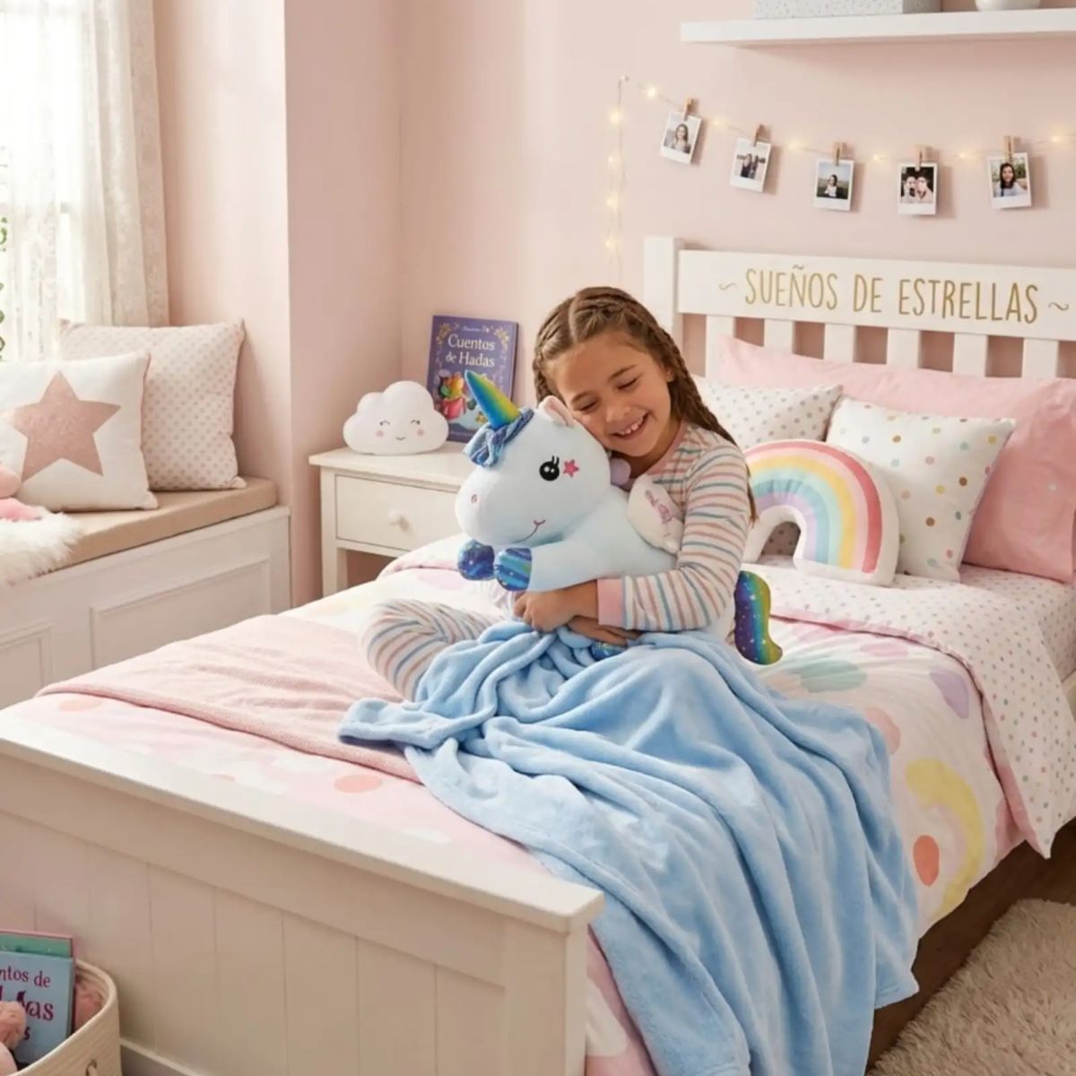 GENERICO - Unicornio Peluche Almohada Cojín Con Manta Polar Unicornio 2 en 1