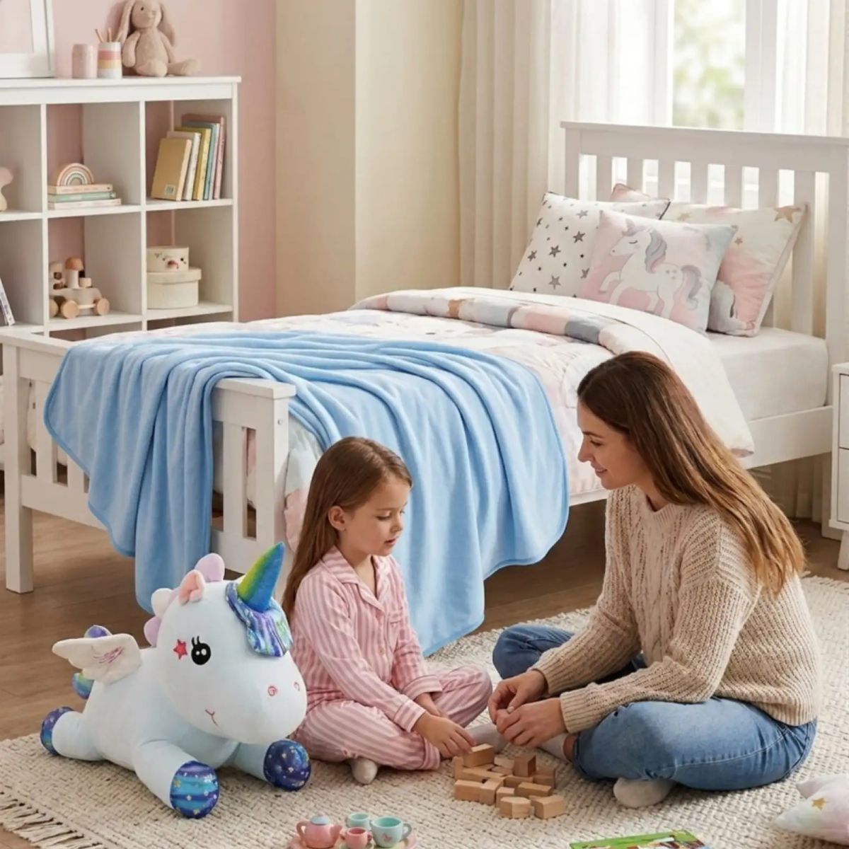 GENERICO - Unicornio Peluche Almohada Cojín Con Manta Polar Unicornio 2 en 1
