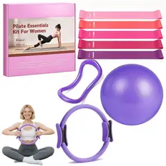 KUANGYE - Kit Pilates 8 en 1 Profesional para Mujeres,Set De Yoga Y Pilates Aro Bandas Balon 8 Pzs Fitness