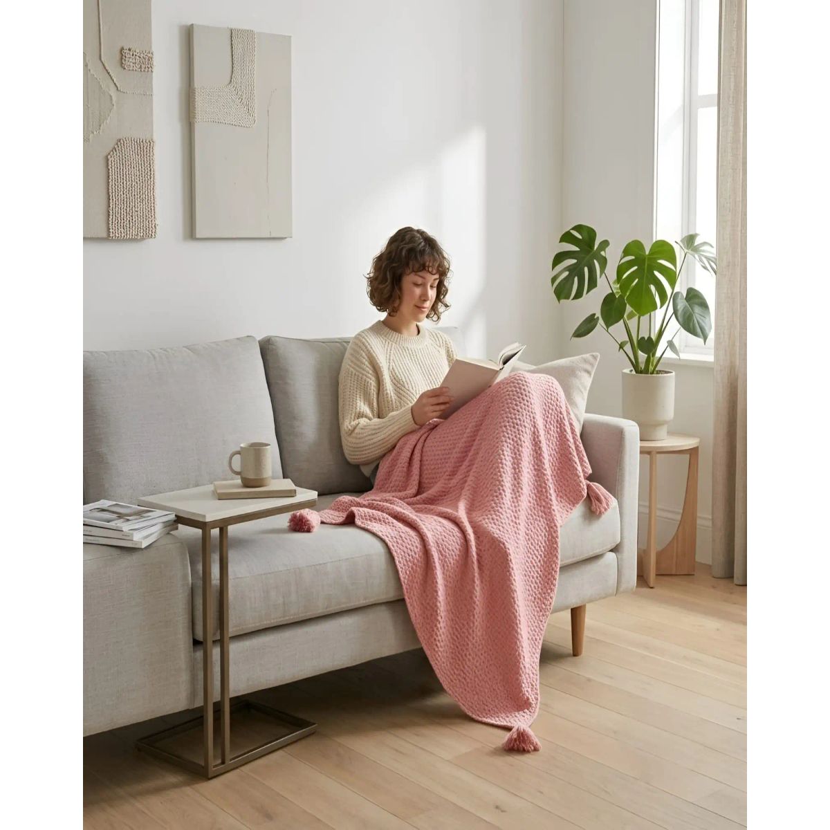 GENERICO - Pack 2 Mantas Borlas Decorativas Pieceras Nordicas Living