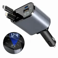 GENERICO - Cargador Rápido de Auto 120W con Cables Retráctiles iOS y Tipo C