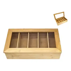 NEWTREE - Caja Organizadora De Bambú Para Té 5 Divisiones 20x36,5x9cm