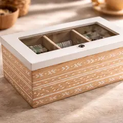 NEWTREE - Caja De Té Madera Estampada Con Tapa De Vidrio 15x8x8.2cm