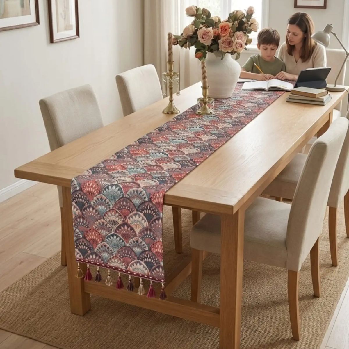 GENERICO - Camino de Mesa Decorativo Diseño Flores 33x180 cm